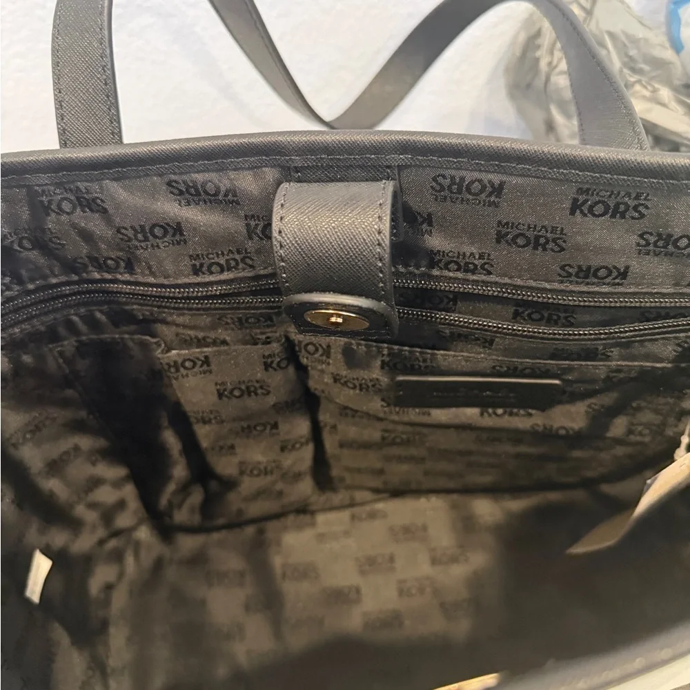 Michael Kors Black and White Striped Tote - Picture 7 of 8